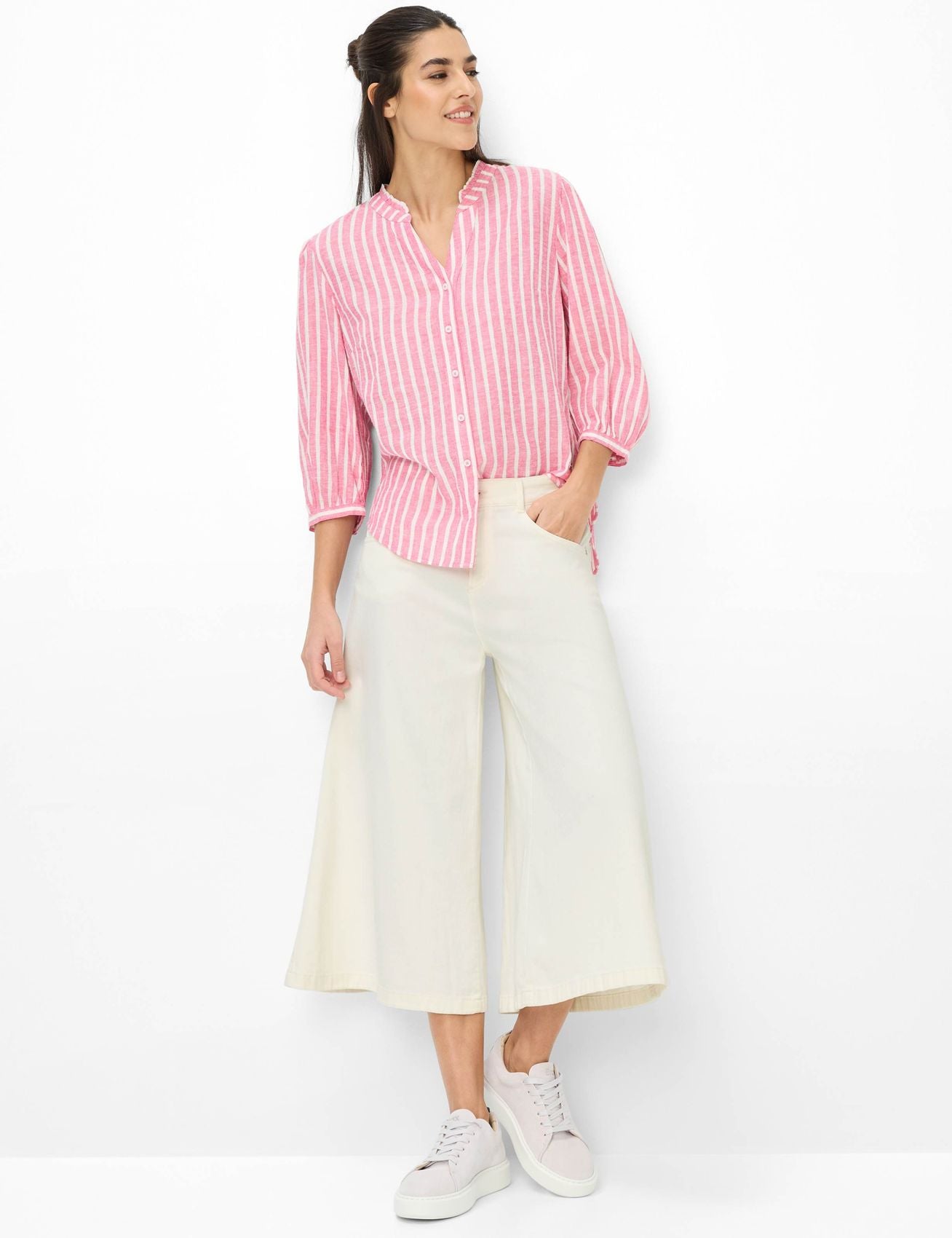 BRAX Leinenmix-Bluse mit Lurex-Stripes "Style Violet"
