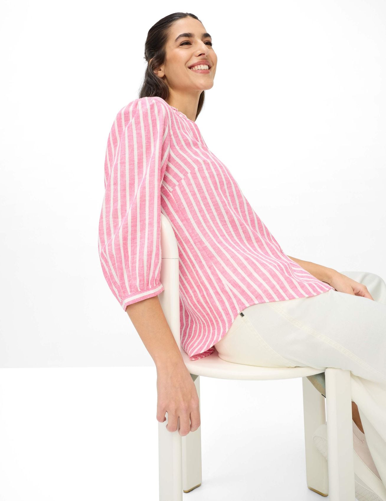 BRAX Leinenmix-Bluse mit Lurex-Stripes "Style Violet"
