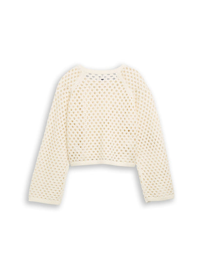 Cropped Strickpullover mit Lochmuster