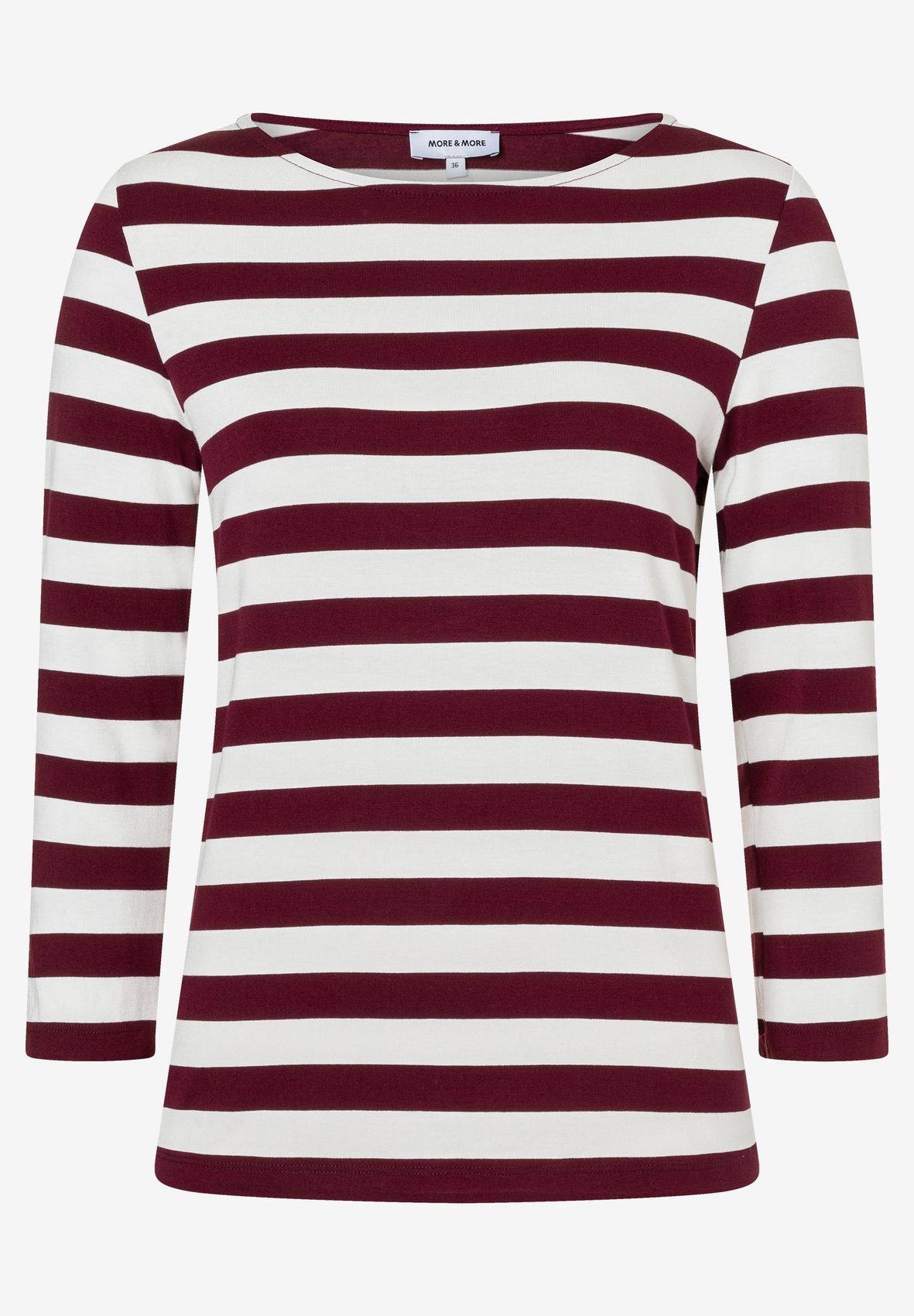 Striped Shirt, 3/4 Sleeve, pomegranate red offwhite jersey str