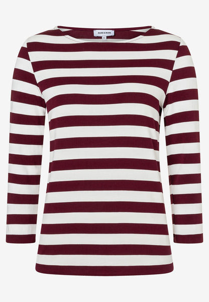 Striped Shirt, 3/4 Sleeve, pomegranate red offwhite jersey str