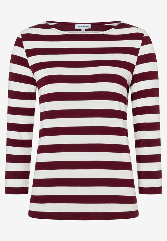 MORE & MORE Striped Shirt, 3/4 Sleeve, pomegranate red offwhite jersey str 46