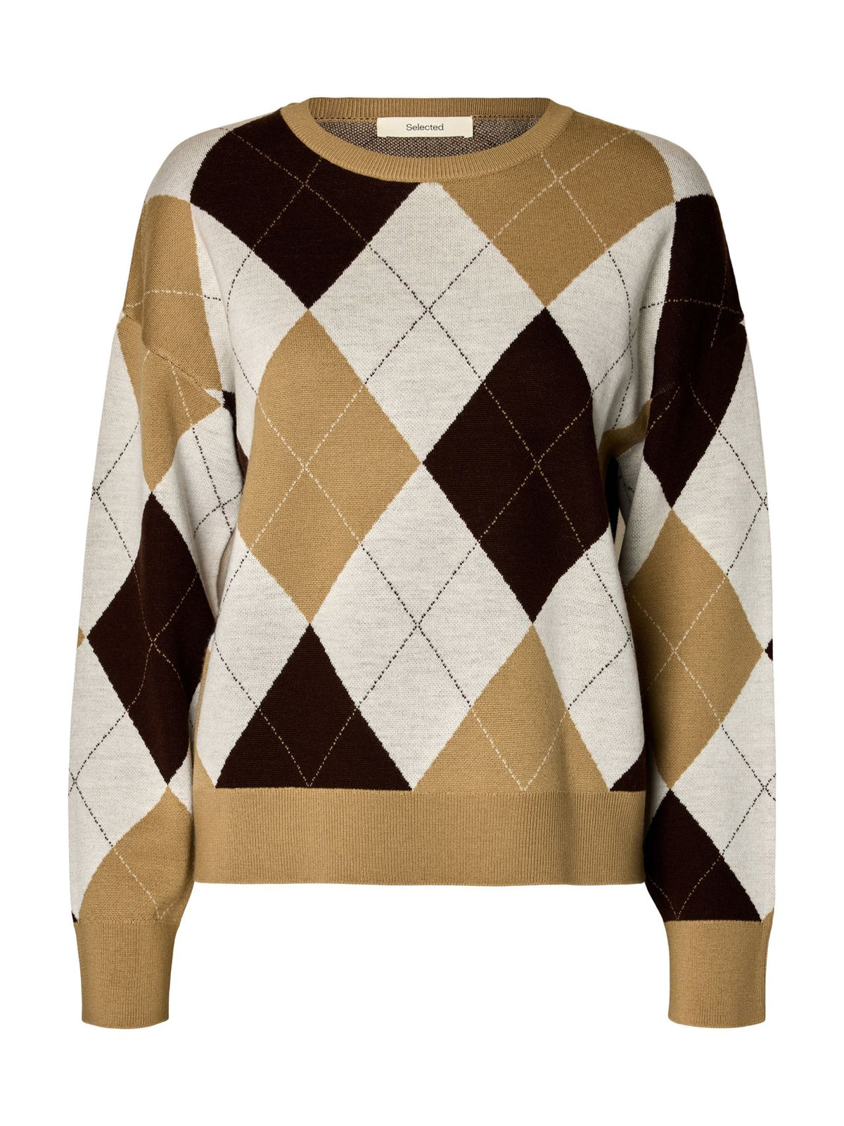 SELECTED SLWTHEA LS KNIT ARGYLE O-NECK S