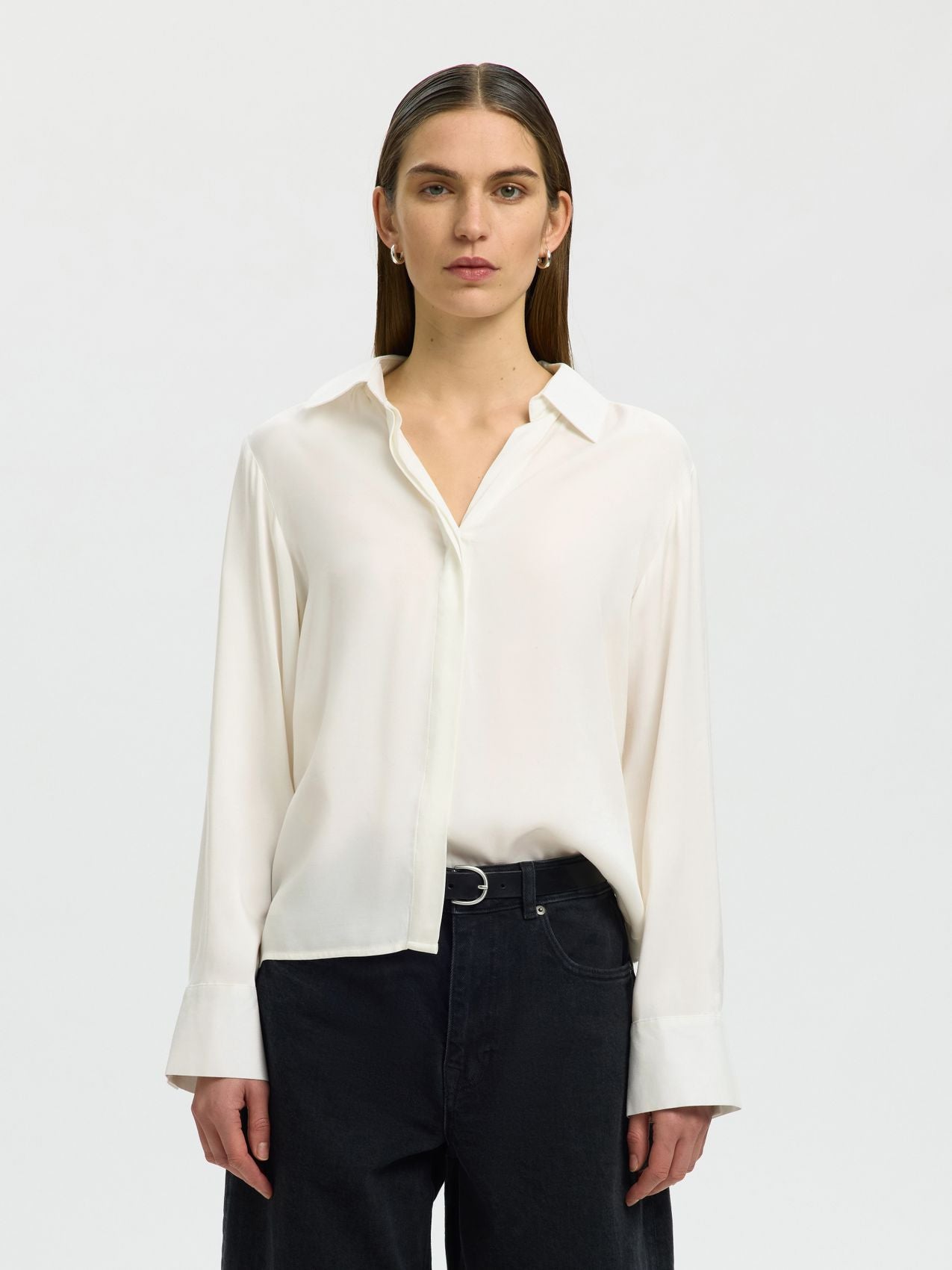 SELECTED SLWJONNA REG LS OPEN COLLAR SHIRT NOOS