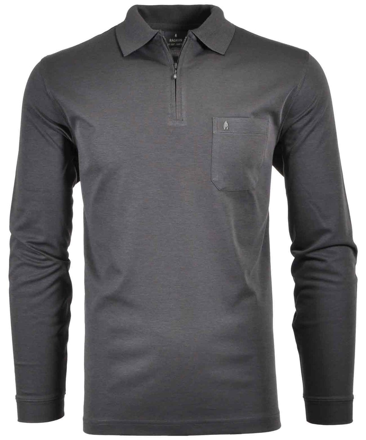 Softknit-Poloshirt mit Reissverschluss, Langarm