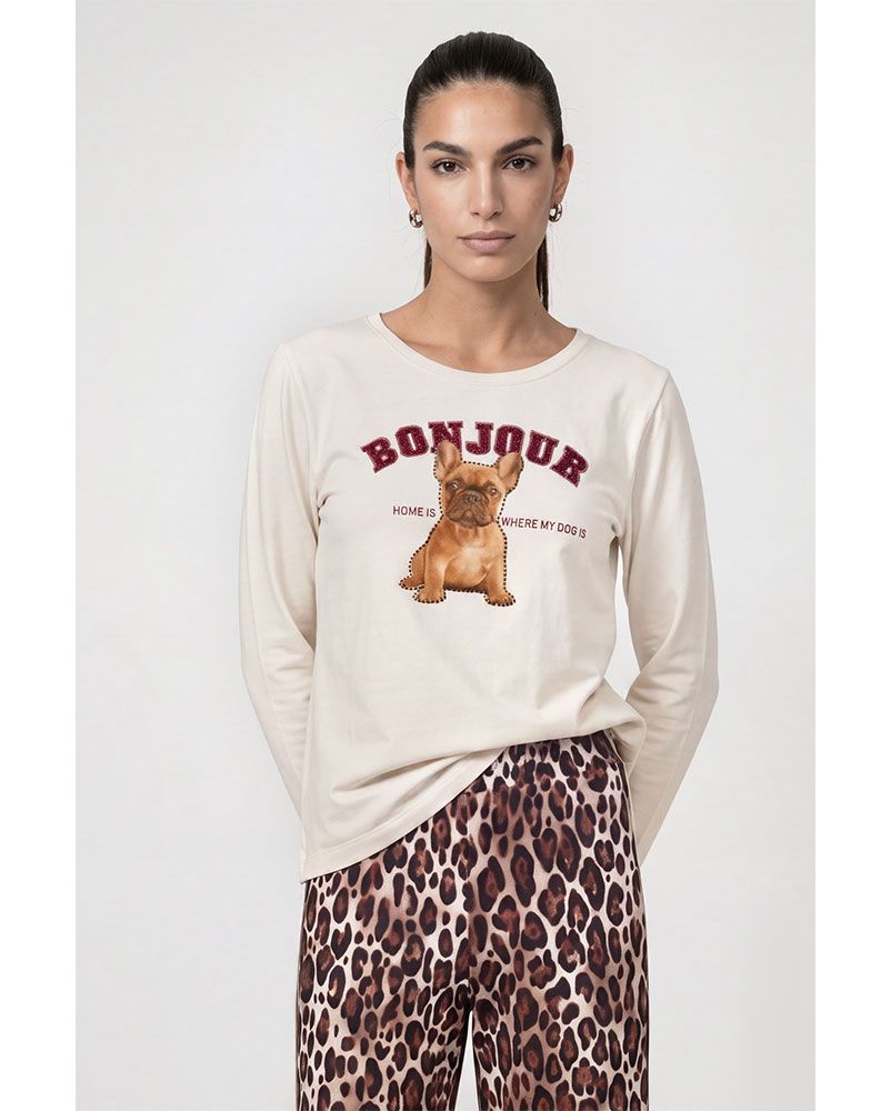 Langarmshirt mit Bulldoggen-Print