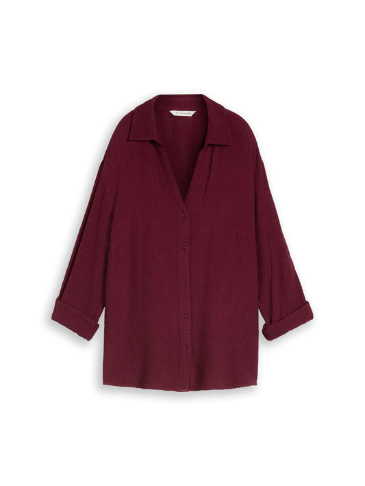 Plus Size - Loose Fit Seersucker Bluse