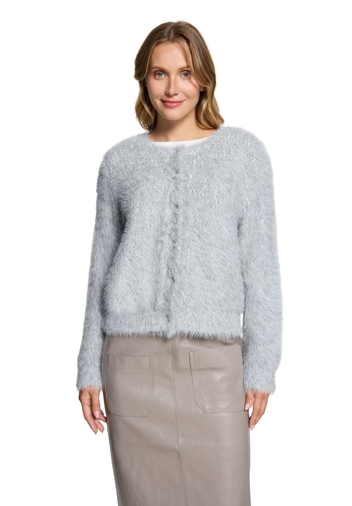 CARTOON Flauschige Strickjacke mit Rundhalsausschnitt