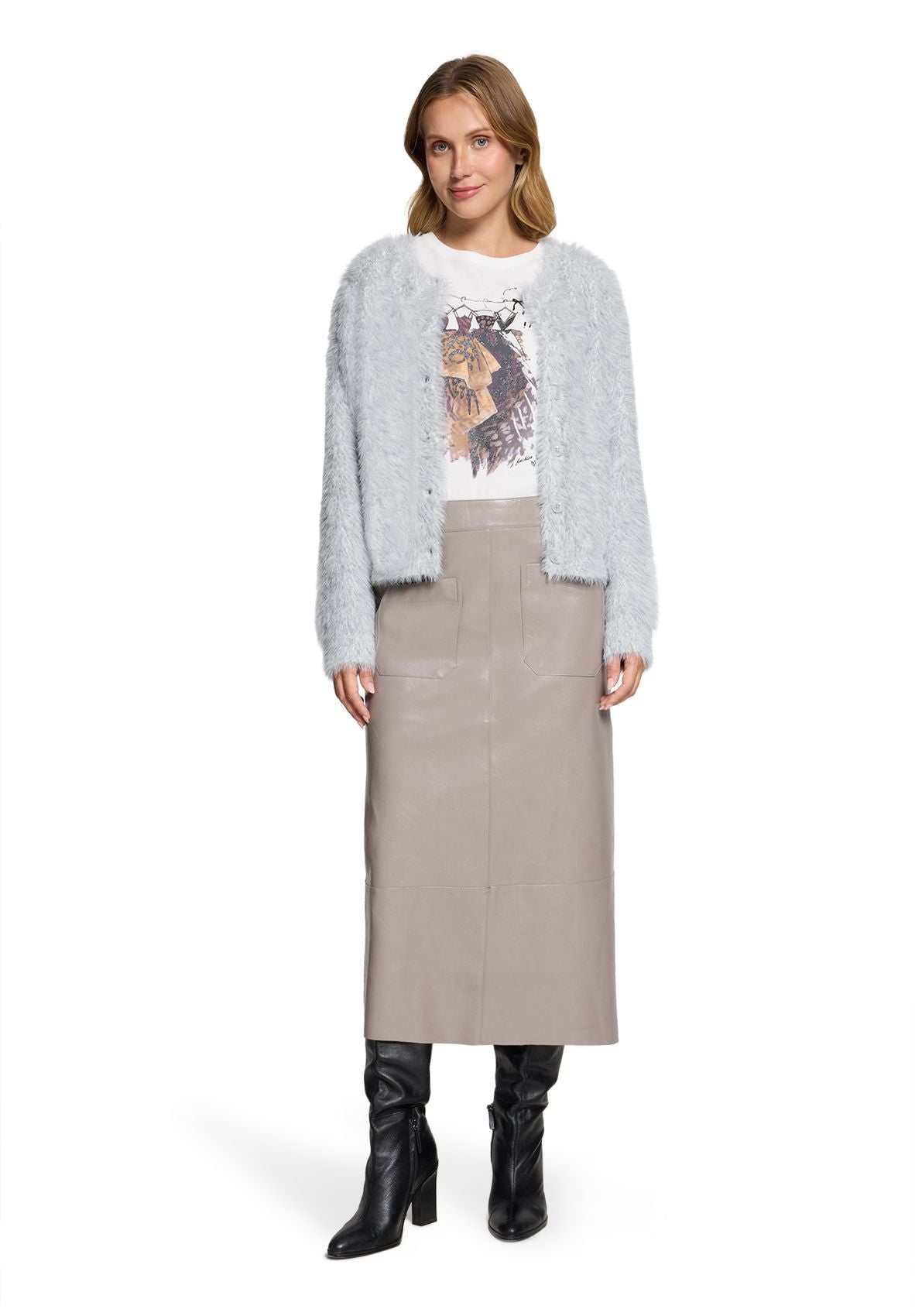 CARTOON Flauschige Strickjacke mit Rundhalsausschnitt