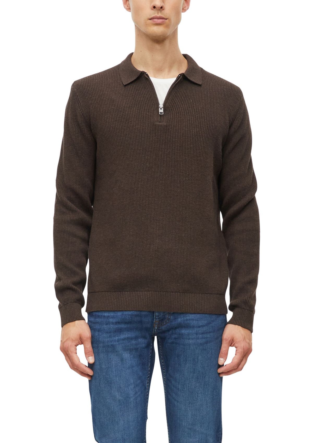 S.OLIVER Zip-Strickpullover mit Rippstruktur