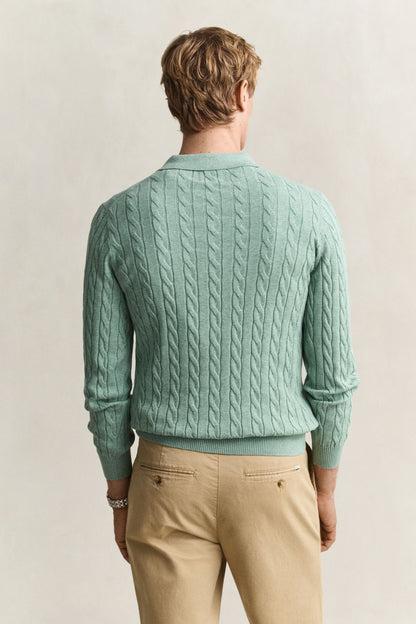 GANT COTTON CABLE POLO, SOFT GREEN MELANGE