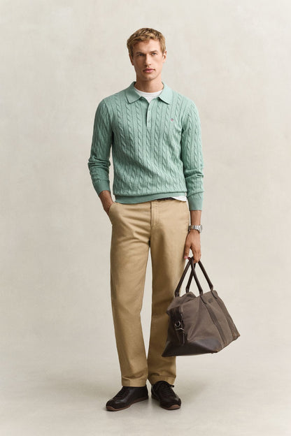 GANT COTTON CABLE POLO, SOFT GREEN MELANGE