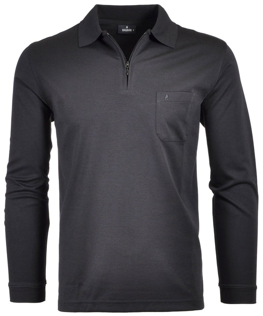 RAGMAN Softknit-Poloshirt mit Reissverschluss, Langarm L