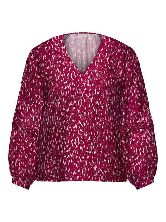 ONLY CARMAKOMA CARCAMILLE L/S V-NECK BALLOON TOP AOP