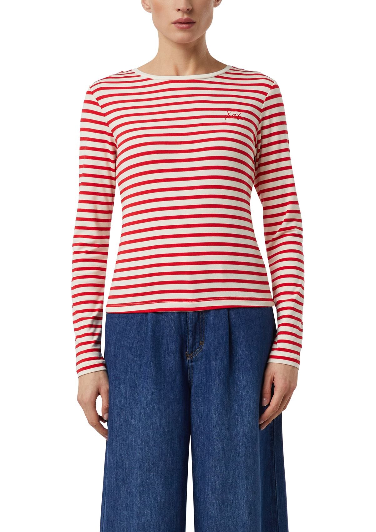 Gestreiftes Langarmshirt mit Stick Motiv