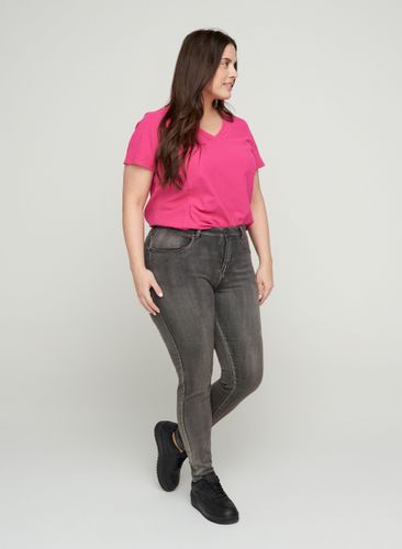 ZIZZI Kurzarm Bluse aus Baumwolle mit V-Ausschnitt