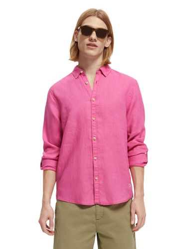 SCOTCH & SODA Linen shirt with sleeve roll-up, Cerise