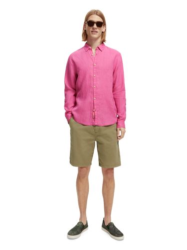 SCOTCH & SODA Linen shirt with sleeve roll-up, Cerise