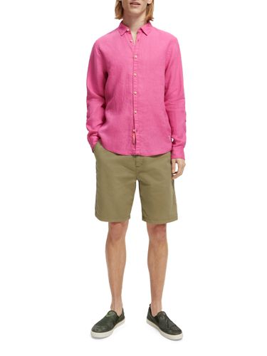 SCOTCH & SODA Linen shirt with sleeve roll-up, Cerise