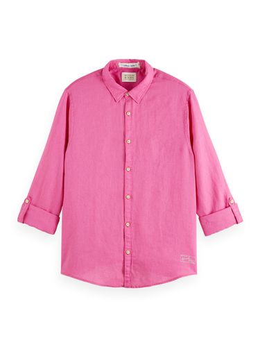SCOTCH & SODA Linen shirt with sleeve roll-up, Cerise
